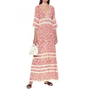 Poupette St Barth Georgette Capri Lace Trimmed Maxi Dress Sz S